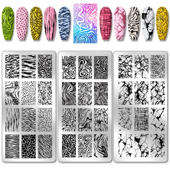 PH 3pcs Marble Nail Stamping Plates Rocks Texture Nail Art Stencils Stone Cracked Nail Image Plates French Lines Nail Art Templates for Women DIY