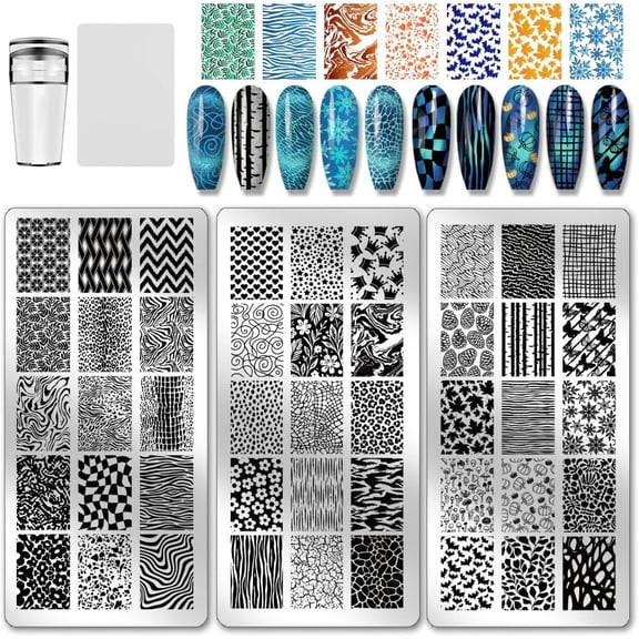 PH 3pcs Texture Pattern Nail Stamp Plate Lines Stripes Print Art Template Stainless Steel Nail Image Plate Texture Nails Art Stencils for Women DIY Arts Printing 4.7x2.3 inch Gray