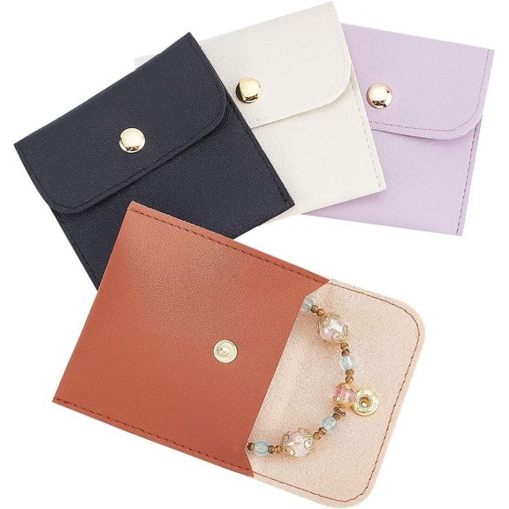 PH 4 Colors Jewelry Storage Bags PU Leather Snap Purse Pouch Bag Soft Jewelry Gift Bags with Snap Buttons for Earring Necklace Ring Watch Jewelry Storage 3.1inch Colorful