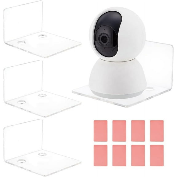 PH 4 Pack Acrylic Wall Shelves 10cm Mini Clear Floating Shelves Adhesive Hanging Shelves Small Display Ledges with Stickers for Security Cameras Speaker Plant Action Figures Bedroom for DIY