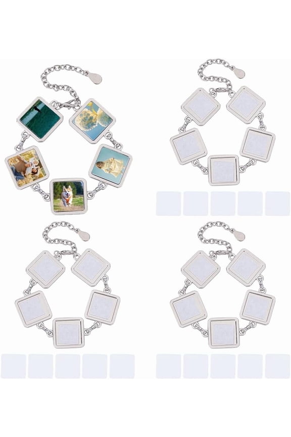 PH 4 Sets Sublimation Bracelets Heat Transfer Bracelet with Trays Blank Photo Bezel Tray Bracelet Adjustable Sublimation Bracelet Blanks for Jewerly Making Wedding for DIY