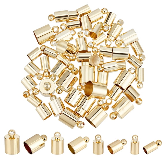 PH 4 Styles 14K Gold Cord Ends 60PCS Column Barrel Crimp Beads End Caps Terminators End Tip Bead Caps Leather Cord Finding