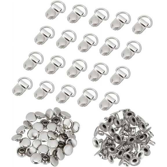 PH 40 Sets Metal Shoelace Buckle Sliver Shoes Eyelets Hook Shoes Lace Safety Buckle Brass Lace Hooks Loop D-ring with Rivets for Work Outdoor Climb Hiking Shoes Silver DIY