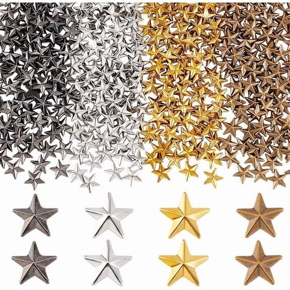 PH 400pcs 4 Colors Iron on Stars 10mm Hotfix Iron On Flat Back Star Cabochons Brass Star Embellishments Metal Mini Stars for Clothes Jeans Crafts Earrings Necklaces Jewelry Making Colorful