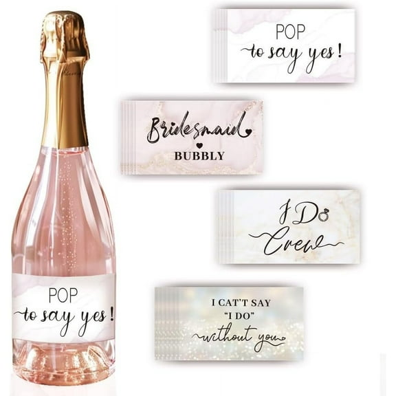 PH 40PCS Bridesmaid Mini Champagne Labels 4 Styles Waterproof Proposal Gifts Pop to say Yes/Bubbly Colorful DIY