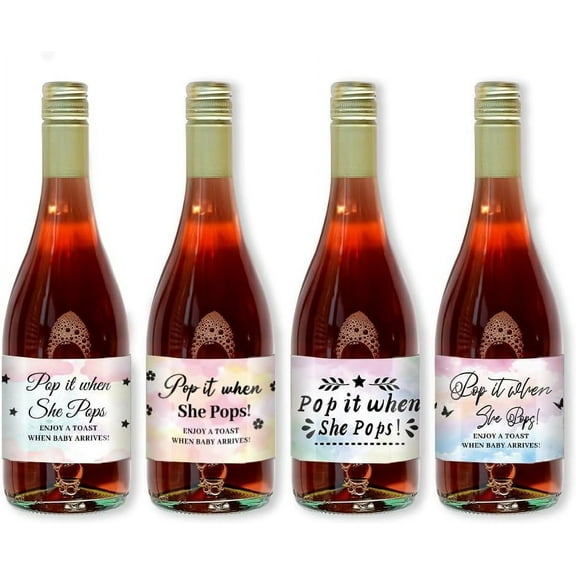 PH 40pcs 4 Styles When Shes Mini Champagne Bottle Labels Clouds Wine Bottle Labels Personalized Mini Champagne Label for Shower Wedding Anniversary Bridal Shower Multi-color