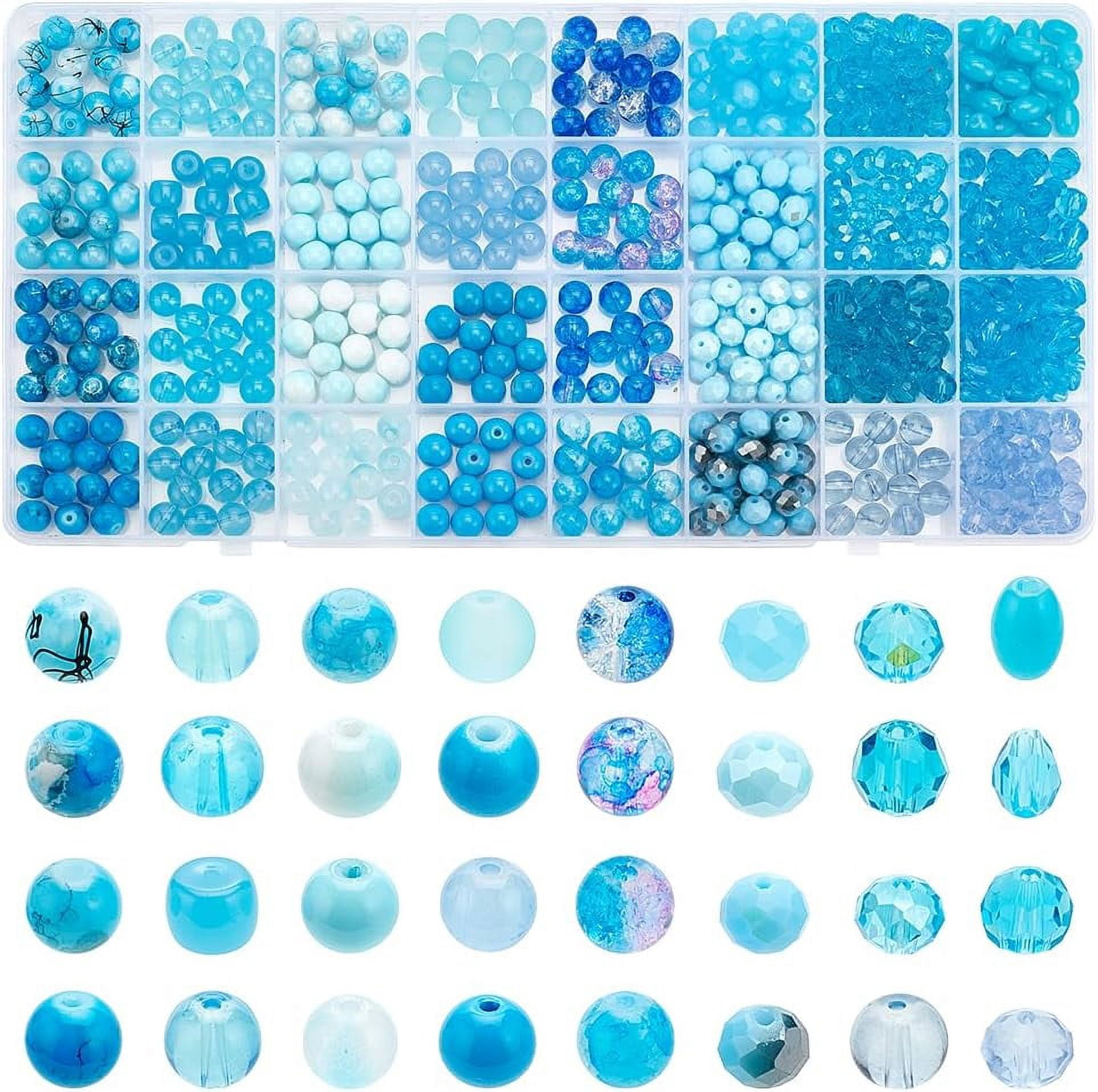 PH 416PCS 8mm Blue Beads for Jewelry Making 32 Style Blue Glass Bead Round Painted Loose Beads Ocean Sea Bead for Summer Bracelet Earring Necklace Jewelry Making Supplies Blue