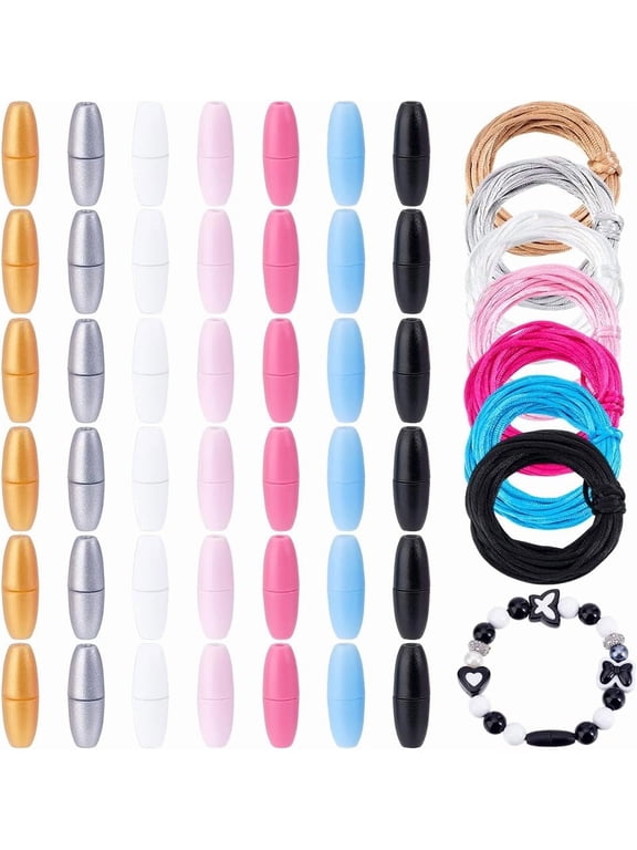 PH 42 Set 7 Colors Lanyard Breakaway Clasps 24mm Bead Barrel Connector Safety Clasp Closure Clasp with 2mm x 38 Yards String Cord for Beadable Necklace Bracelet Jewellery Making colorful