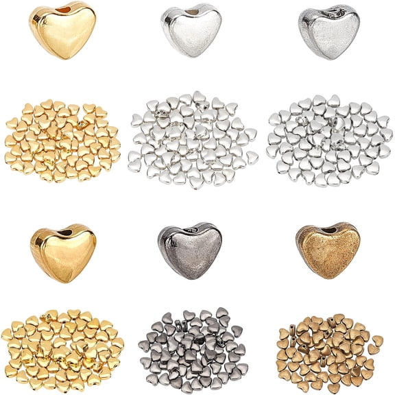 PH 420pcs Heart Spacer Beads 6 Colors Alloy Tibetan Beads Disc Loose Beads for Necklace Bracelet Jewelry Making DIY Crafting Valentine's Day 6x5mm Hole:1mm Metal Mixed Color
