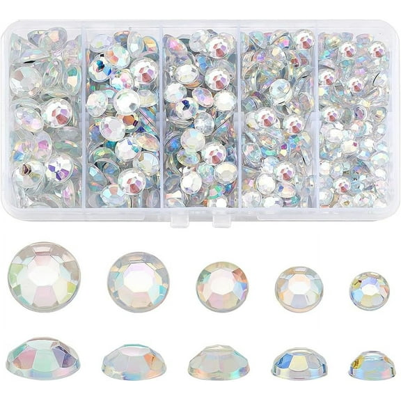 PH 430PCS 5 Sizes Flat Back Rhinestones Colorful Round Gems Transparent Acrylic AB Rhinestones for Crafting Nail Art Crafts Decorations Clothes Shoes DIY Jewelry Making 6/7/8/9/10mm