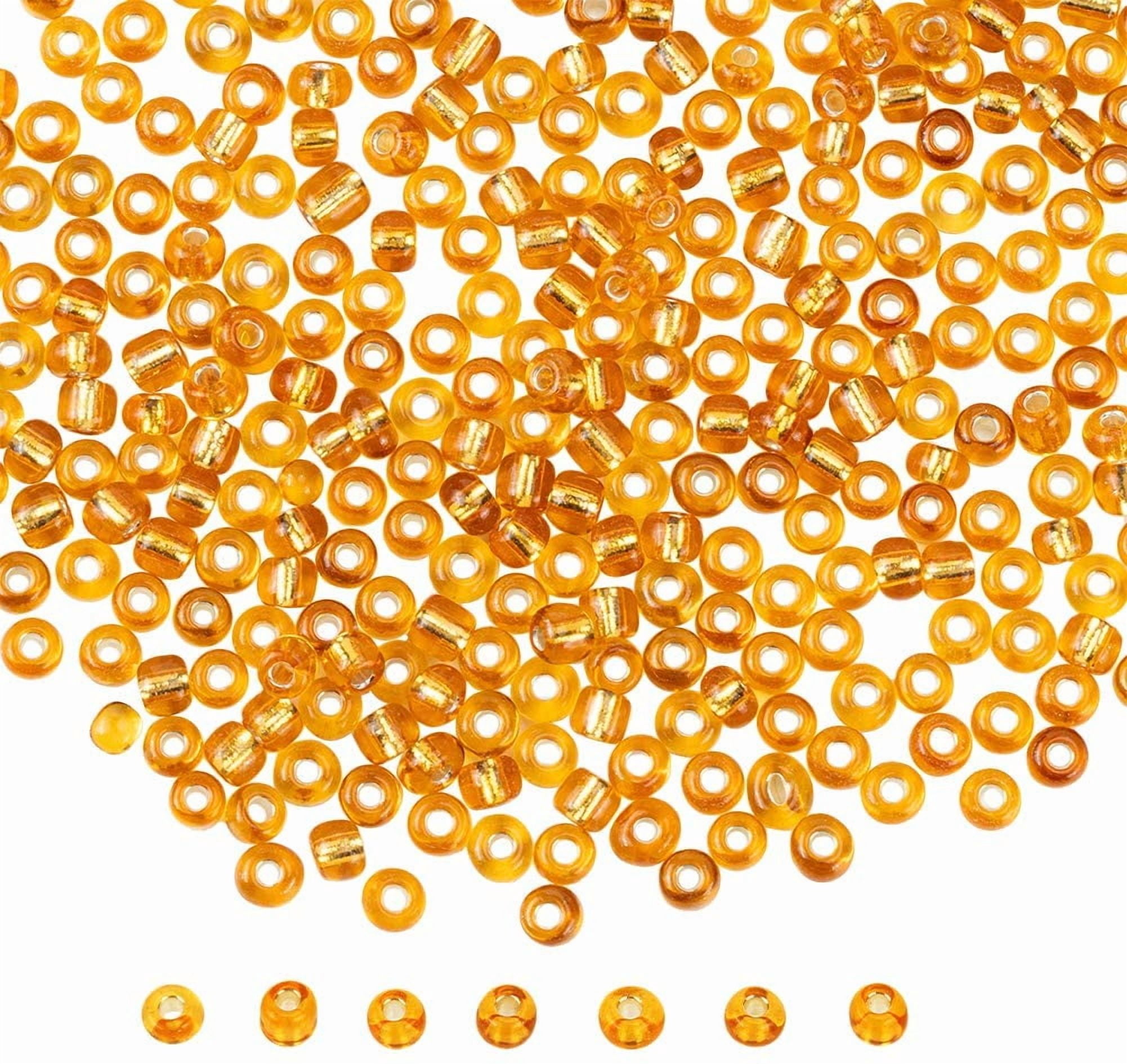PH 4500 Pcs 6/0 Glass Seed Beads Silver Lined Goldenrod Round Pony Bead Waist Beads Mini Spacer Beads Diameter 4mm for Jewelry Making Gold DIY