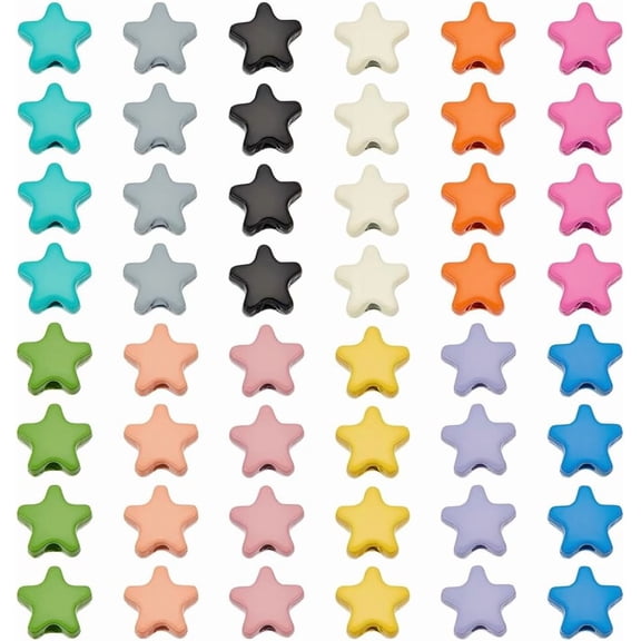 PH 48pcs 10mm Metal Star Beads for Bracelet 12 Colors Star Spacer Beads Twinkle Star Craft Beads Loose Smooth Beads for DIY Friendship Bracelet Necklace Earring Jewelry Making and Craft Mixed Color