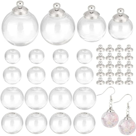 PH 48pcs Mini Glass Globe 4 Size Empty Clear Glass Ball Craft Balls Fillable Ornament Ball for DIY Pendant Jewelry Making with Silver Platinum Bails Cap Hole: 3~5mm colorful