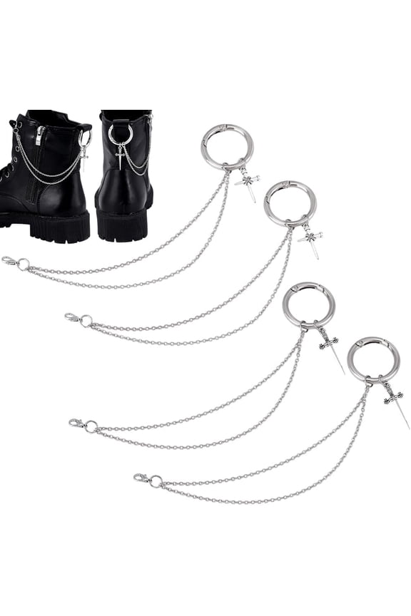 PH 4pcs 2 Styles Shoe Chains Shoe Charm Chains Decorative Chains Goth Punk Style Chains for Men Women Shoe Accessories Shoelace Charms with Spring Gate Rings 7.9 Inch Silver