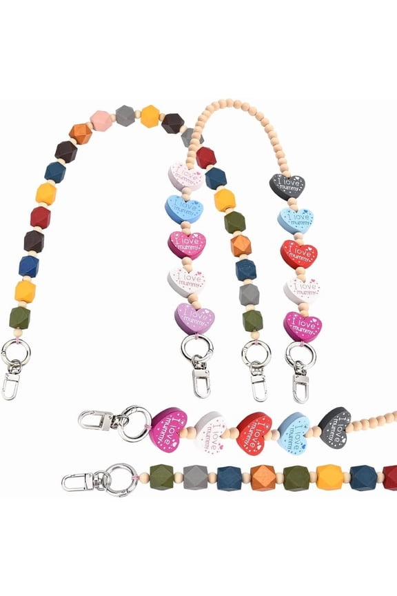 PH 4pcs Colorful Wood Beaded Bag Chain 2 Styles Fashion Purse Chain Strap 23/24" Decorative Purse Strap Bag Chain Replacement with Platinum Swivel Clasp for Straw Beach Bag Hand Bag Colorful