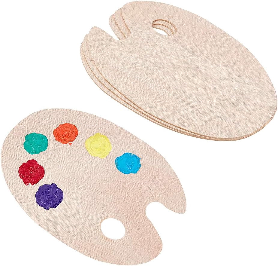 PH 4pcs Oval Wooden Painting Palette 7 x 18 Inch Wooden Paint Tray Artist Painting Palette with Thumb Hole for Acrylic Watercolor Oil Paints and Brushes DIY Art Craft Painting
