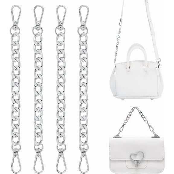 PH 4pcs Purse Strap Extender 7.9inch Short Handbags Purse Chain Replacement Wristlet Strap Aluminum Purse Chain with Swivel Clasp for Handbag Shoulder Wallet Clutch Bag Platinum Silver Multi-color