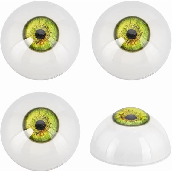 PH 4pcs Scary Eyeballs 32mm Realistic Eyes Acrylic Craft Eyes Half Round Human Eyes Large Eyeballs for Party Decoration Art Sculptures Props Puppets Jewelry Making Green Yellow for DIY