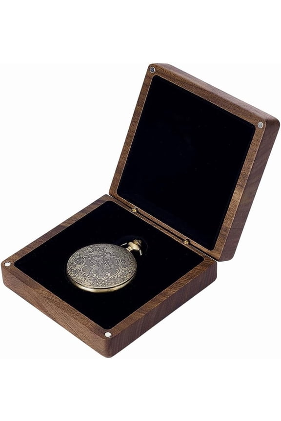 PH 4x4 inch Walut Wood Watch Box with Clear Lid Pocket Watch Display Box Organizer Case Gift Cases for Men Father's Day Birthday Travel Home Store Display Inner Diameter: 66x48mm