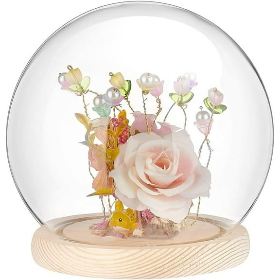 PH 5.9 Inch Glass Display Dome Cloche Bell Jar with Natural Wood Base Decorative Jars Cloche Display Case Glass Bottles Dome for Flower Storage Home Christmas Party Favor Decoration