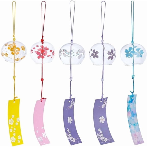 PH 5 Colors Japanese Wind Chimes Flower Chime Vintage Style Glass Wind Bells Creative Hanging Pendants Romantic Wind Bells for Home Dector Housewarming Diameter: 2.76 Inch Mixed Color DIY