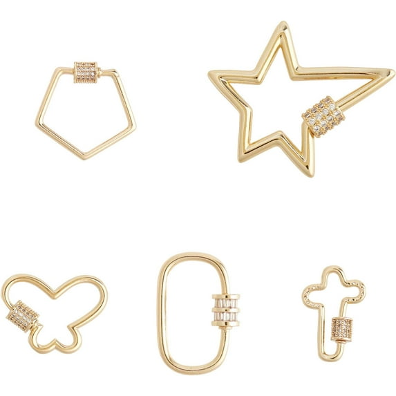 PH 5 Style Brass Micro Pave Cubic Zirconia Screw Keychain Lock Charm Screw Gate Lock Spring Link Buckle for Keychain Necklaces Making Clear