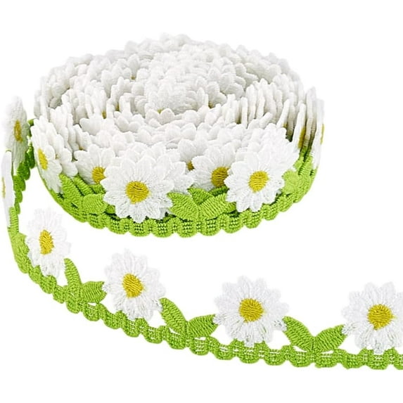 PH 5 Yards Daisy Flower Ribbon 1-1/8 inch Embossing Border Embroidery Flower Lace Trim Ribbon for Gift Wrapping Clothing Sewing Crafts Dress Hair Band Bridal Wedding Decoration