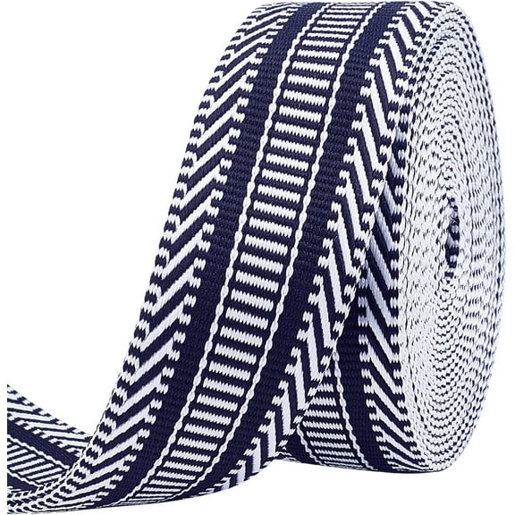 PH 5 Yards Striped Woven Lace Ribbon National Style Polyester Cord 1.5" Embroidered Sewing Band for Sewing Handbag Hat Clothing Decoration Upholstery Costume DIY Crafts Blue