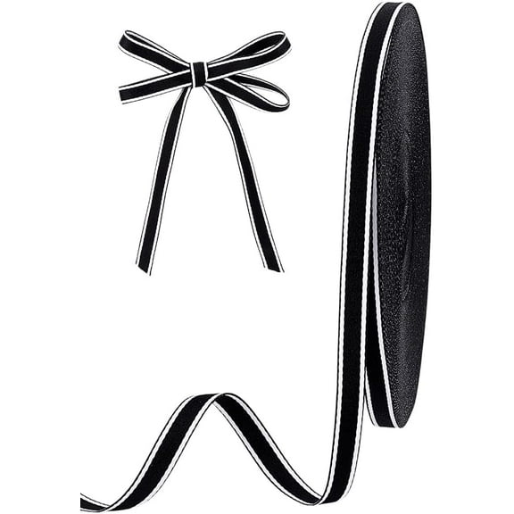 PH 50 Yards Black White Striped Webbing Ribbon 0.4 inch Polyester Craft Striped Cotton Webbing Twill Ribbons for Backpacks Handbag Garment Belt Hats Home Decor Black