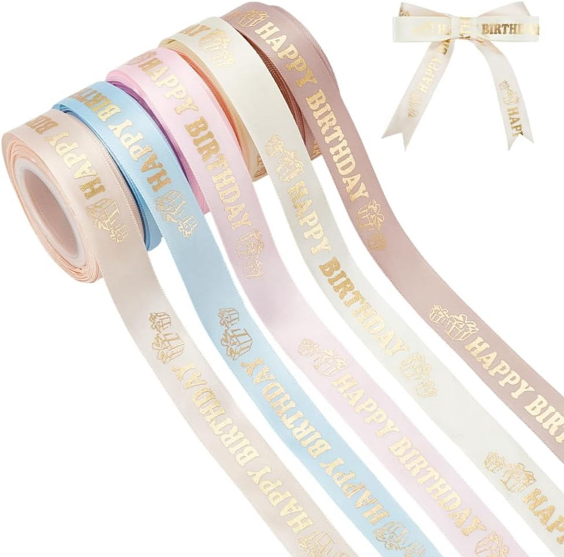 PH 50 Yards Happy Birthday Ribbon 5 Colors 0.8 inch Gift Wrapping ...