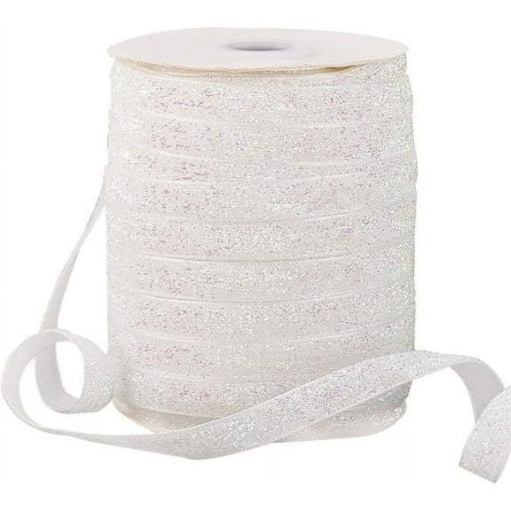PH 50 Yards Metallic Glitter Ribbon 3/8" (10mm) White Sparkle Ribbon Sewing Craft Trim Polyester Glitter Ribbons for Gift Warpping DIY Crafts Wedding Party Decoration Hair Bows Colorful DIY