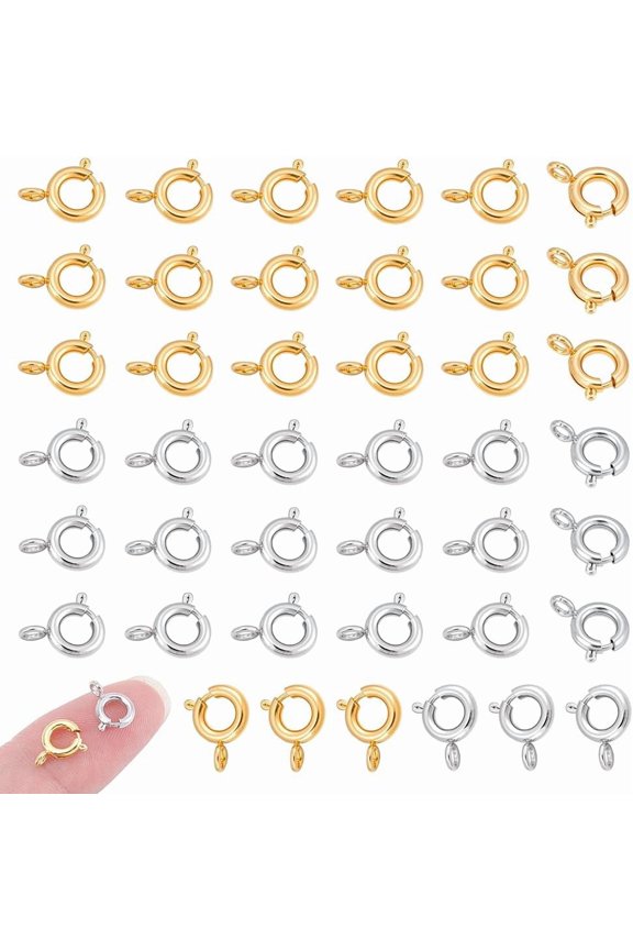 PH 50Pcs 18K Gold Plated Spring Clasps Platinum Jewelry Clasps Connectors with Open Jump Rings Jewelry Accessory Sets for Bracelets Necklaces Pendants DIY Crafts(Silver/Gold) for DIY