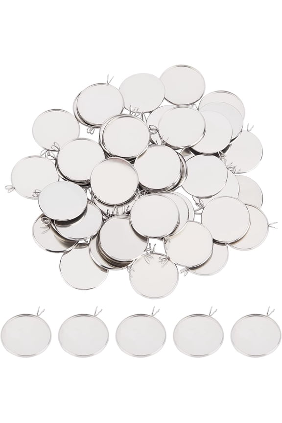 PH 50pcs 25mm Round Cabochon Blanks Stainless Steel Pendant Cabochon Settings Bezel Blanks Cabochons Trays Charms Tray Bezel Pendant Blanks Settings for Jewelry Making and Crafts 32x27x2mm Colorful