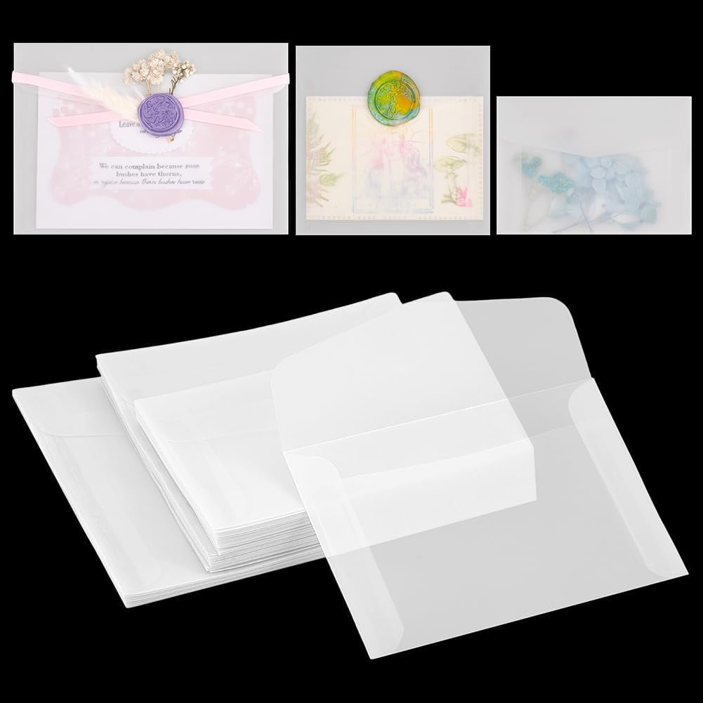PH 50pcs 3 Sizes Translucent Envelopes Glassine Envelopes White Clear Paper  Envelopes for Coin Stamp Gift Cards Wedding Lottery Invitations Project ..., image size:1001x1001