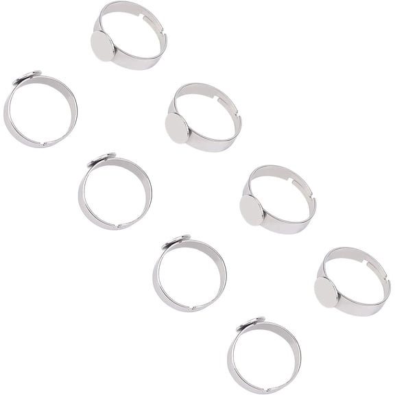 PH 50pcs 8mm Stainless Steel Adjustable Finger Rings Components Size 7 Flat Round Ring Pad Ring Base Findings for Ring Making for DIY