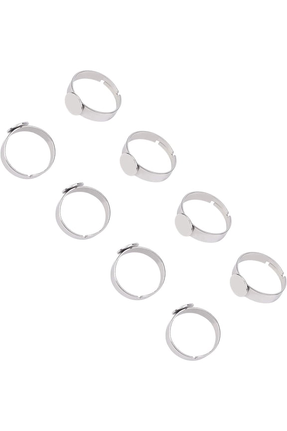 PH 50pcs 8mm Stainless Steel Adjustable Finger Rings Components Size 7 Flat Round Ring Pad Ring Base Findings for Ring Making for DIY