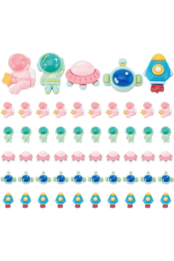 PH 50pcs Cosmos Resin Cabochons 5 Styles Space Theme Flatback Resin Tiles Astronaut Charms for DIY Crafts Making Sunglasses Phone Jewelry Keychain Scrapbooking. Colorful