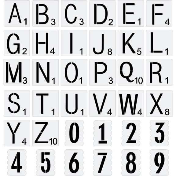 PH 52pcs 4 Letters Stencil Letter A~Z 20pcs 3 Number 0~9 Drawing Stencil Drawing Scale Template Tile Stencils for Wall Decor Painting Signs DIY Projects Art Craft White
