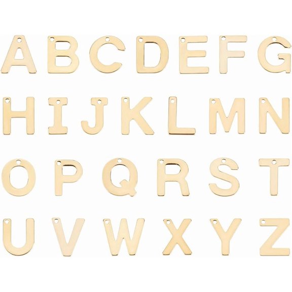 PH 52pcs Letter Charms A-Z Pendent Stainless Steel Letter Pendants Initial Charm Golden Alphabet Charms for Best Friend Couple Bracelet Necklace DIY Jewelry Making Gold