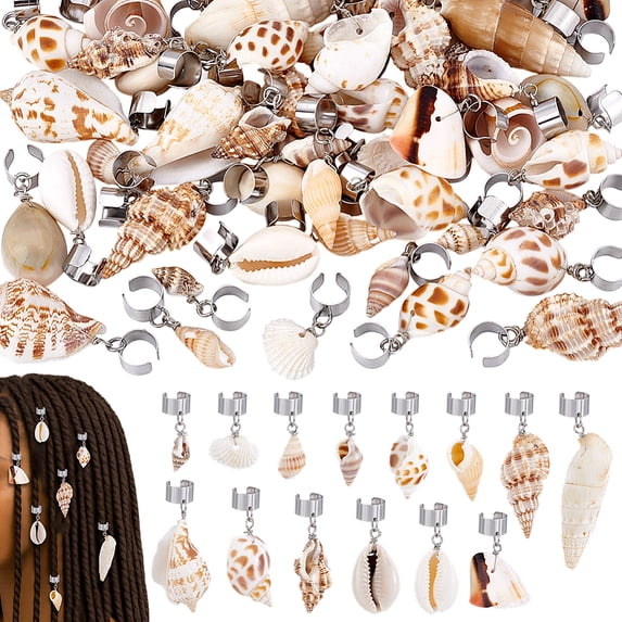 PH 56Pcs 14 Styles Shell Hair Clips Charms Braids Seashell Braids Clips Beachy Shells Hair Accessories Shell Loc Jewelry