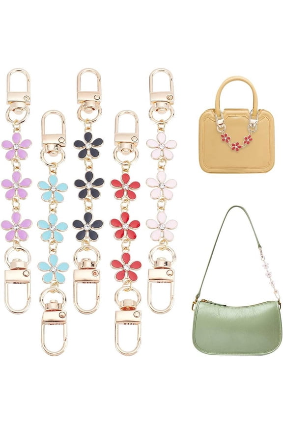PH 5pcs Flower Purse Extender 5.2 Inch Short Bag Strap Bag Pendant Charms Women's Bag Decor Chain Strap with Alloy Swivel Clasps Bag Strap Replacement Purse Clutches Handles Mixed Colors for DIY