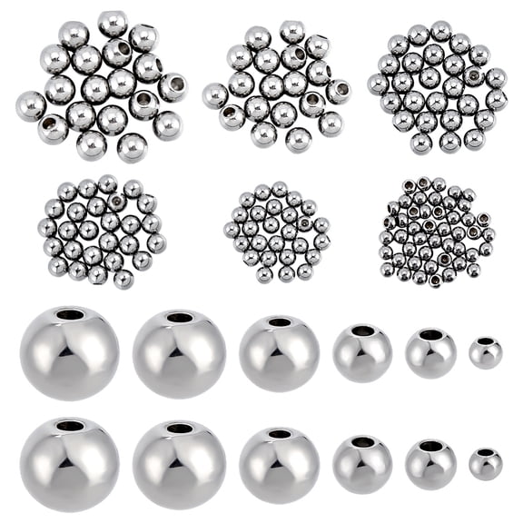 PH 6 Sizes 160pcs 304 Stainless Steel Half Drilled Beads Round Memory Wire End Caps Metal Jewelry End Cap Loose Smooth Round Beads