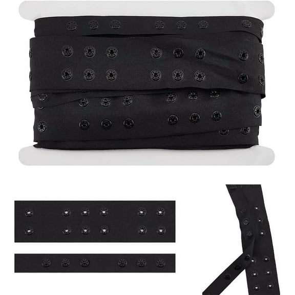 PH 6 Yards Black Snap Ribbon 2 Row Snap Tape for Sewing Polyester Tape Button Strips with White Round Shape Fastener for Clothes Homemade Duvet T-Shirts Skirt Pants Costume Dresses Black