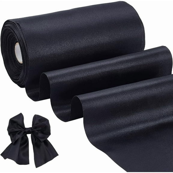 PH 6 inch x 32yd Black Satin Ribbon Outdoor Ribbon Solid Black Fabric for Easter Outdoor Decoration Wedding Party Gift Wrapping Bouquet Floral Crafts Clothing Sewing for DIY
