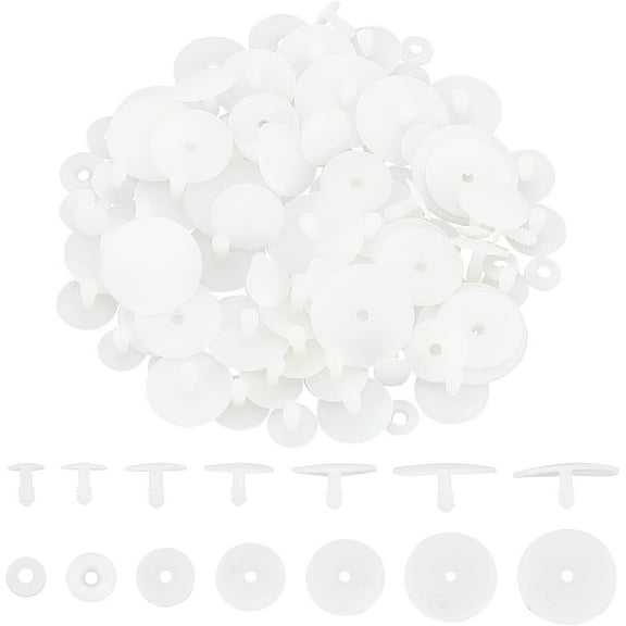 PH 60 Sets White Safety Joints 7 Size Plastic Animal Joints Body Joints with Washers Soft Making Limbs and Head Joints for DIY Crafts Stuffed Teddy Bear Making Accessories for DIY