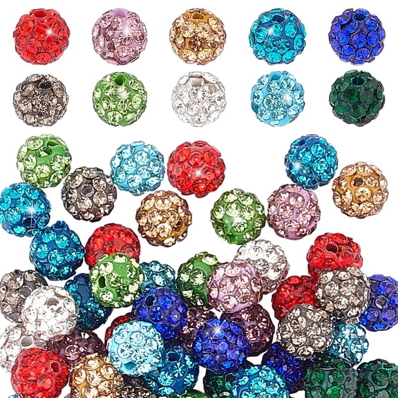 PH 60PCS 4mm Rhinestone Beads 10 Colors Beads Round Clay Beads Pave Disco Ball Beads Polymer Clay Spacer Beads for Earring Bracelet Necklace Jewelry