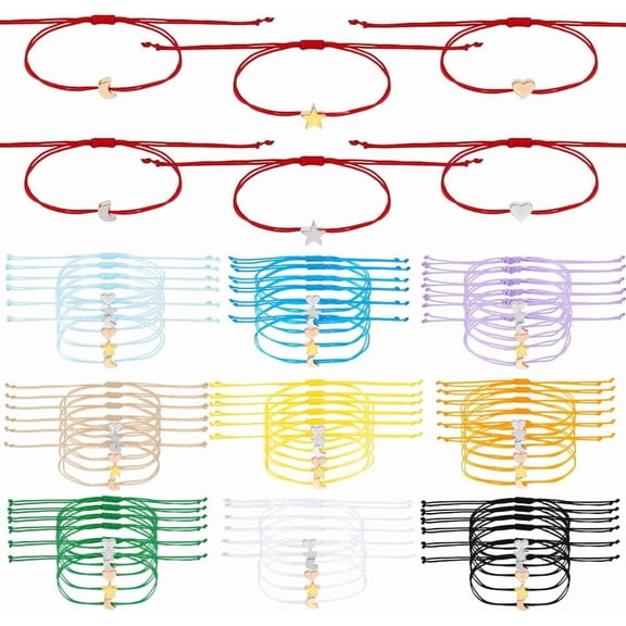 PH 60pcs 10 Colors Friendship Bracelets Adjustable Moon/Star Bracelets Wish Bracelets String Bracelets Friendship Trinkets for Teacher Christmas Birthday Party Favors 13.7~26 inch