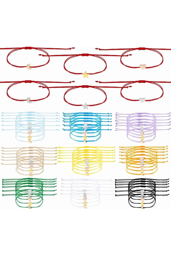 PH 60pcs 10 Colors Friendship Bracelets Adjustable Moon/Star Bracelets Wish Bracelets String Bracelets Friendship Trinkets for Teacher Christmas Birthday Party Favors 13.7~26 inch