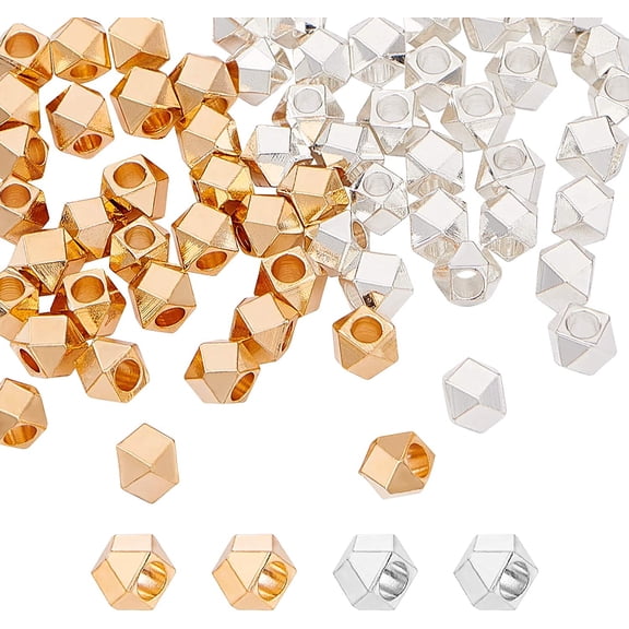 PH 60pcs 5mm Faceted Cube Beads - Brass Silver Golden Cornerless Spacer Beads for Christmas Bracelet Necklace Earring Jewelry Making Gold
