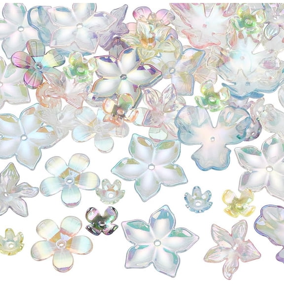 PH 60pcs 6 Style Acrylic Flower Bead Caps Mixed Color Trumpet Flower Beads Transparent Mixed Form Floral Beads Bulk for Necklace Bracelet Earring DIY Crafts Jewelry Making MACR-PH0001-79 for DIY
